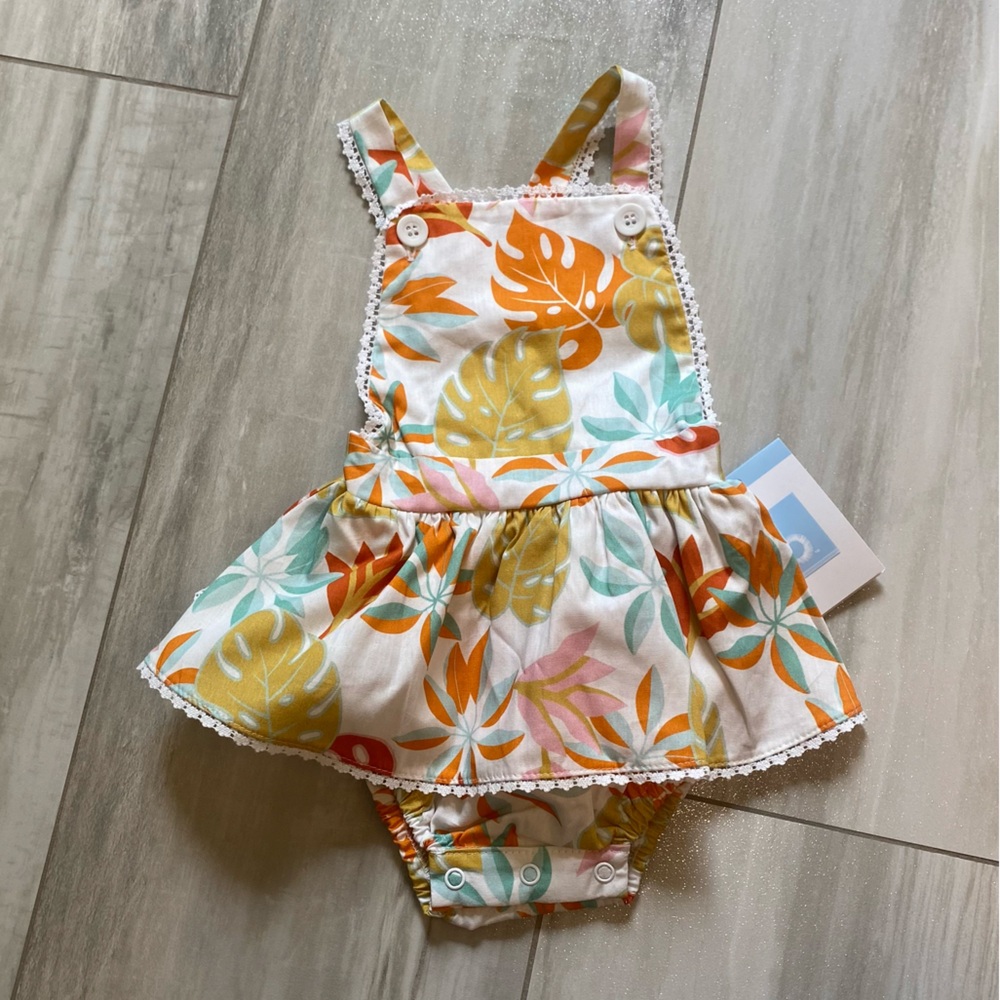 NWT Bella Bliss Tropical Summer Print Crisscross Beezie Bubble Romper Girls 6M